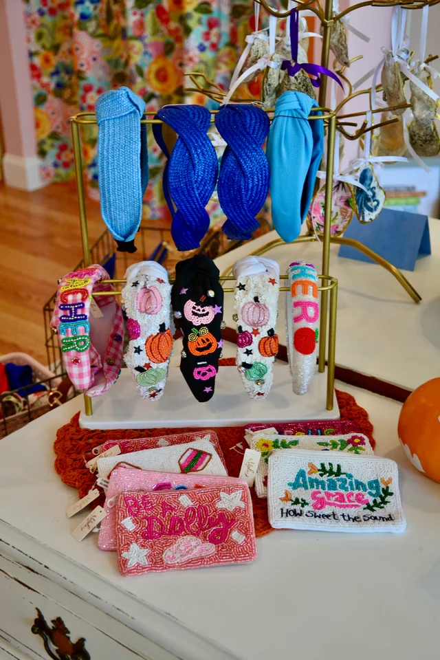 Colorful headbands and beaded purses at Market on Main